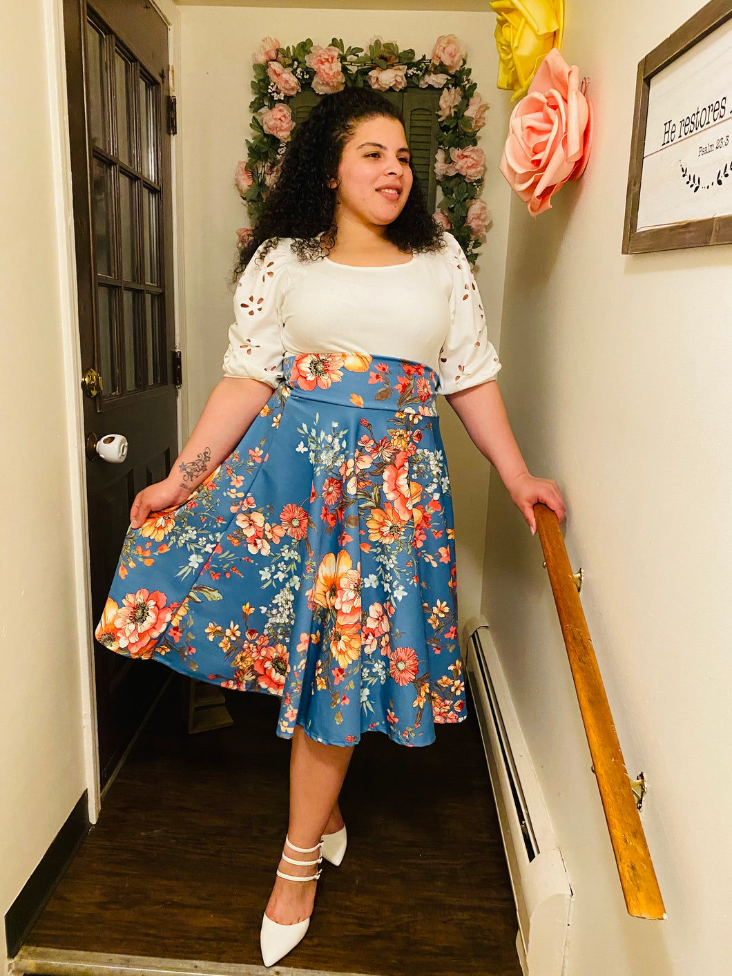 Teal floral Skirt