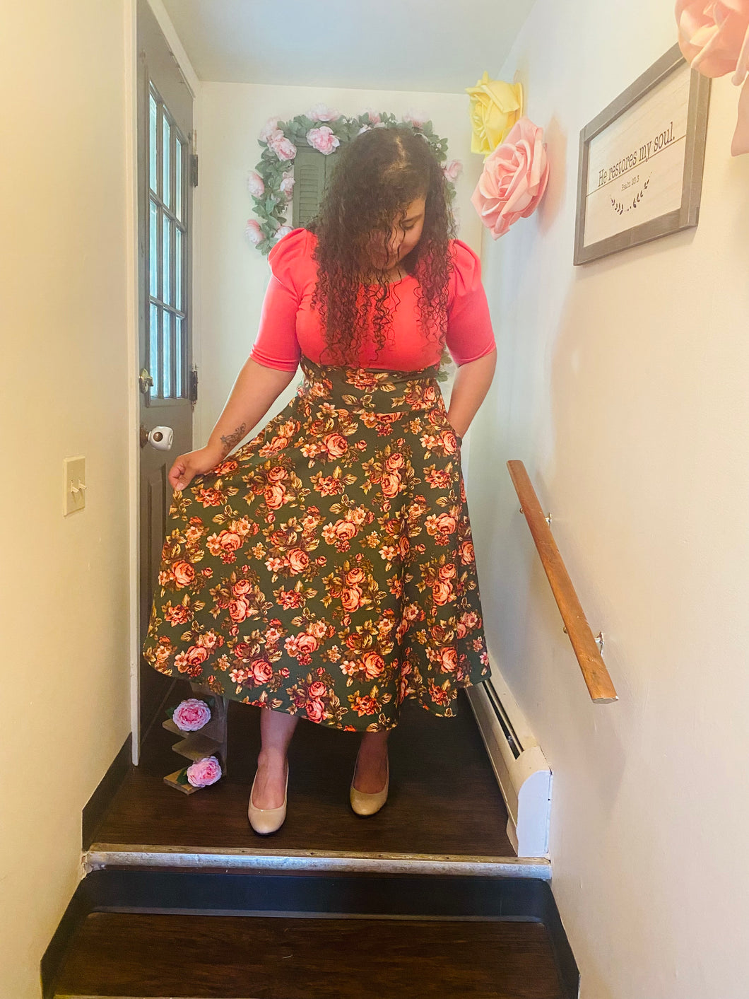 Fuscia Floral Midi Dress