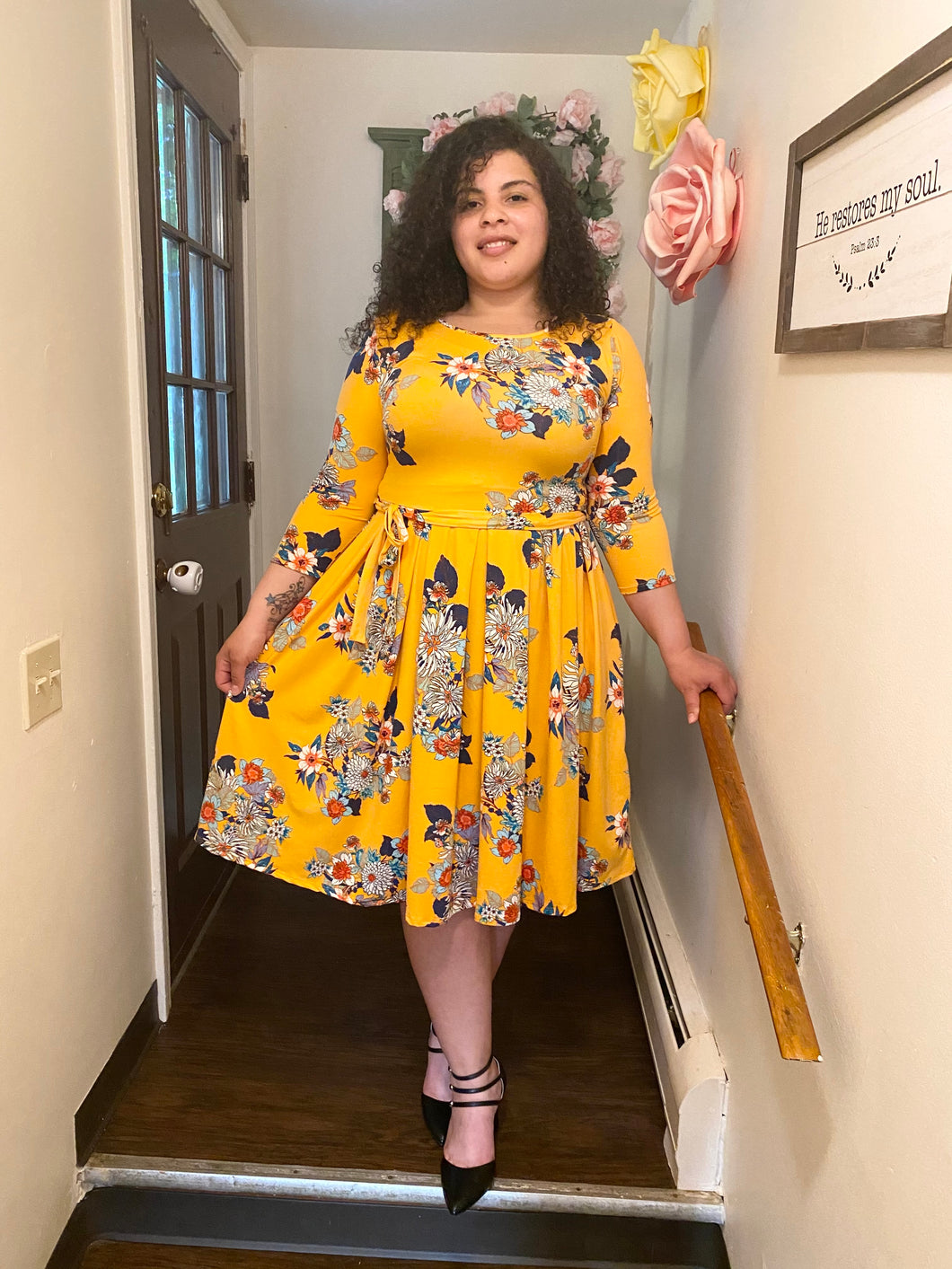 Mustard Floral Dress